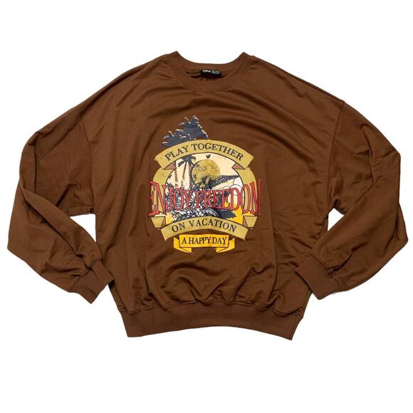 SHEIN NWOT Brown Long Sleeve Graphic Sweatshirt Medium - Picture 7 of 9